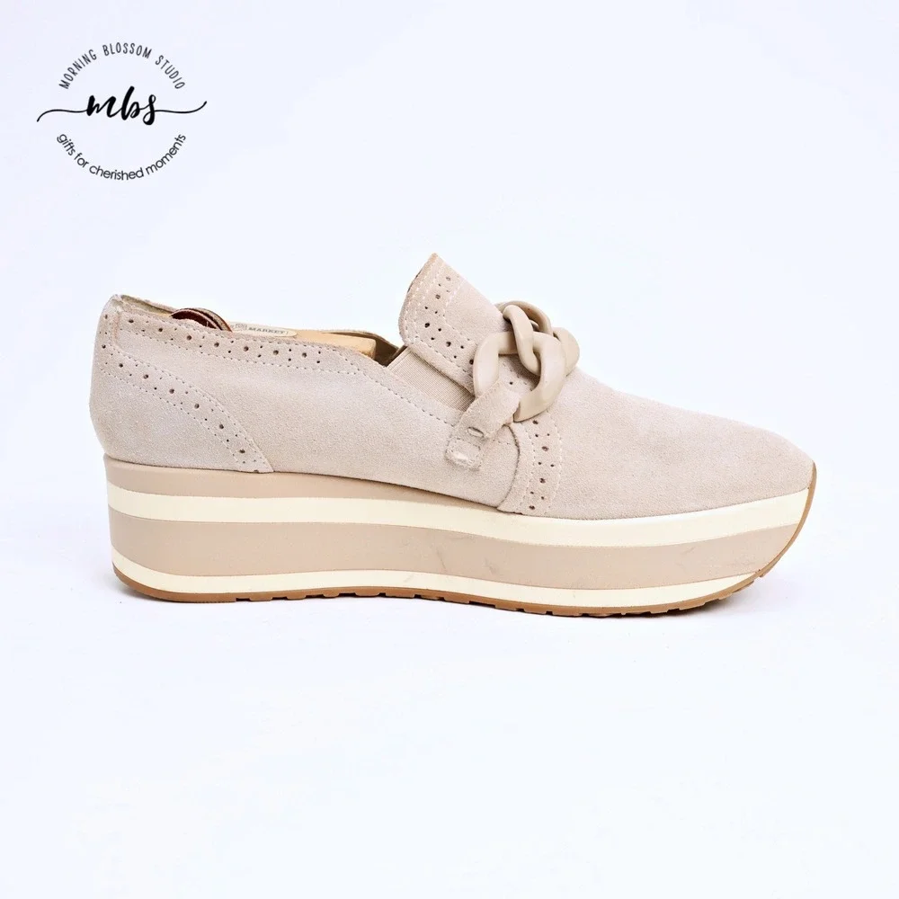 Dolce Vita Jhenee Suede Platform Sneakers Chain Link‎ Cream Pink Women 9.5